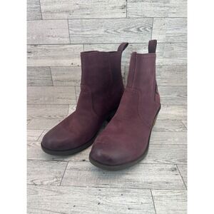 Teva Waterproof‎ Leather Ankle Boots Stacked Heel Womens US 6 Plum Purple
